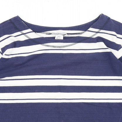 Pamplemousse Womens Blue Striped 100% Cotton Basic T-Shirt Size 10 Round Neck