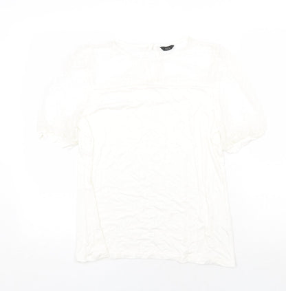 M&Co Womens White Polyamide Basic T-Shirt Size 12 Scoop Neck - Mesh Detail