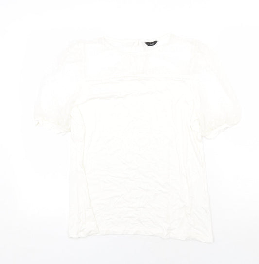 M&Co Womens White Polyamide Basic T-Shirt Size 12 Scoop Neck - Mesh Detail