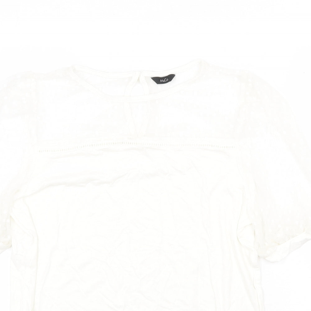 M&Co Womens White Polyamide Basic T-Shirt Size 12 Scoop Neck - Mesh Detail