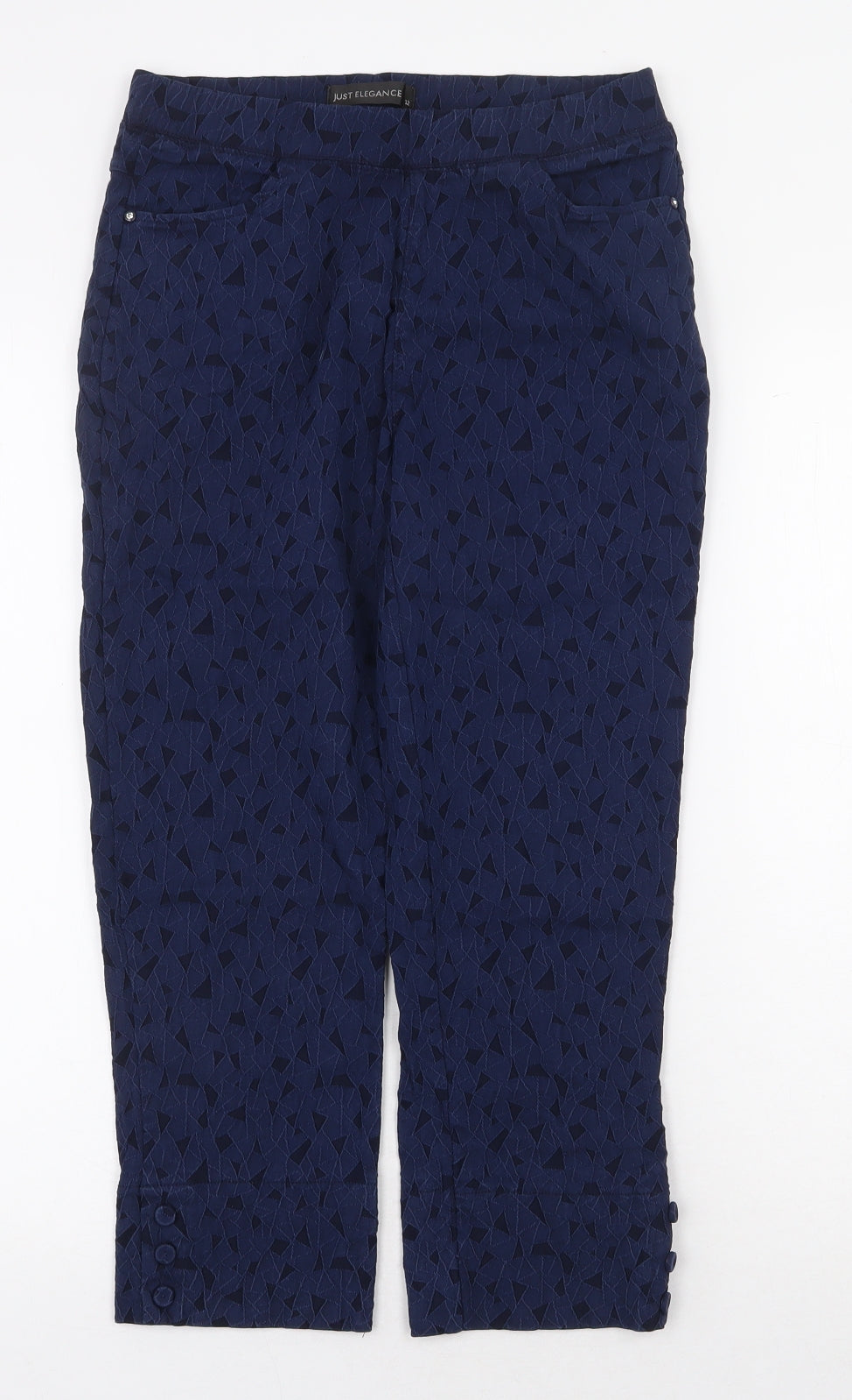 Just Elegance Womens Blue Geometric Polyester Capri Trousers Size 12 Regular Zip