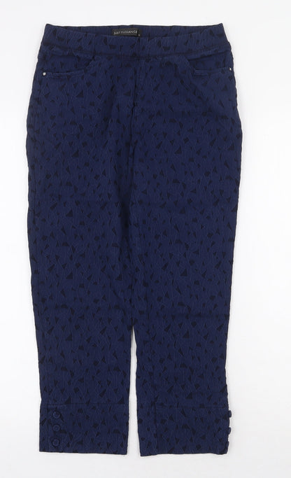 Just Elegance Womens Blue Geometric Polyester Capri Trousers Size 12 Regular Zip