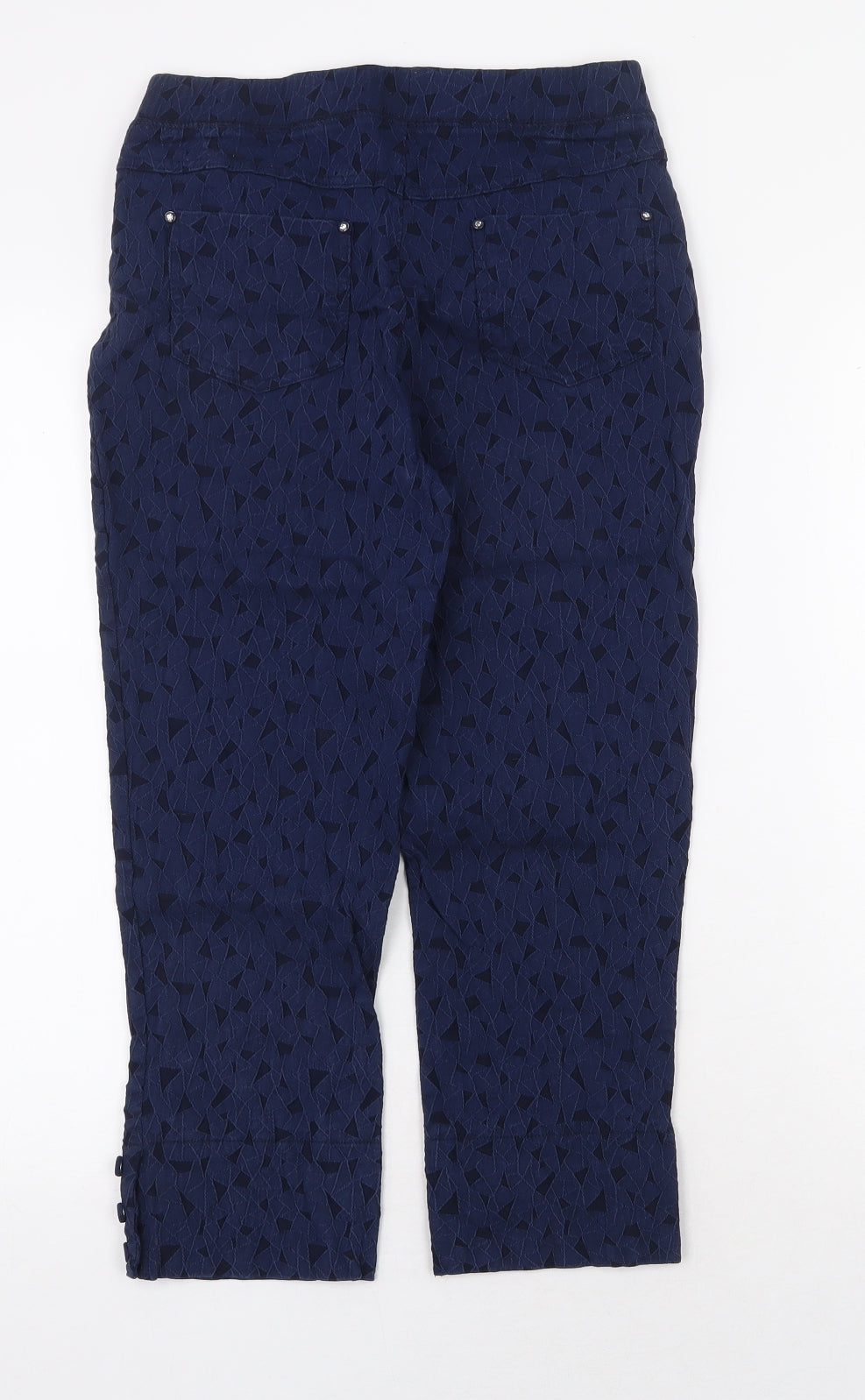 Just Elegance Womens Blue Geometric Polyester Capri Trousers Size 12 Regular Zip