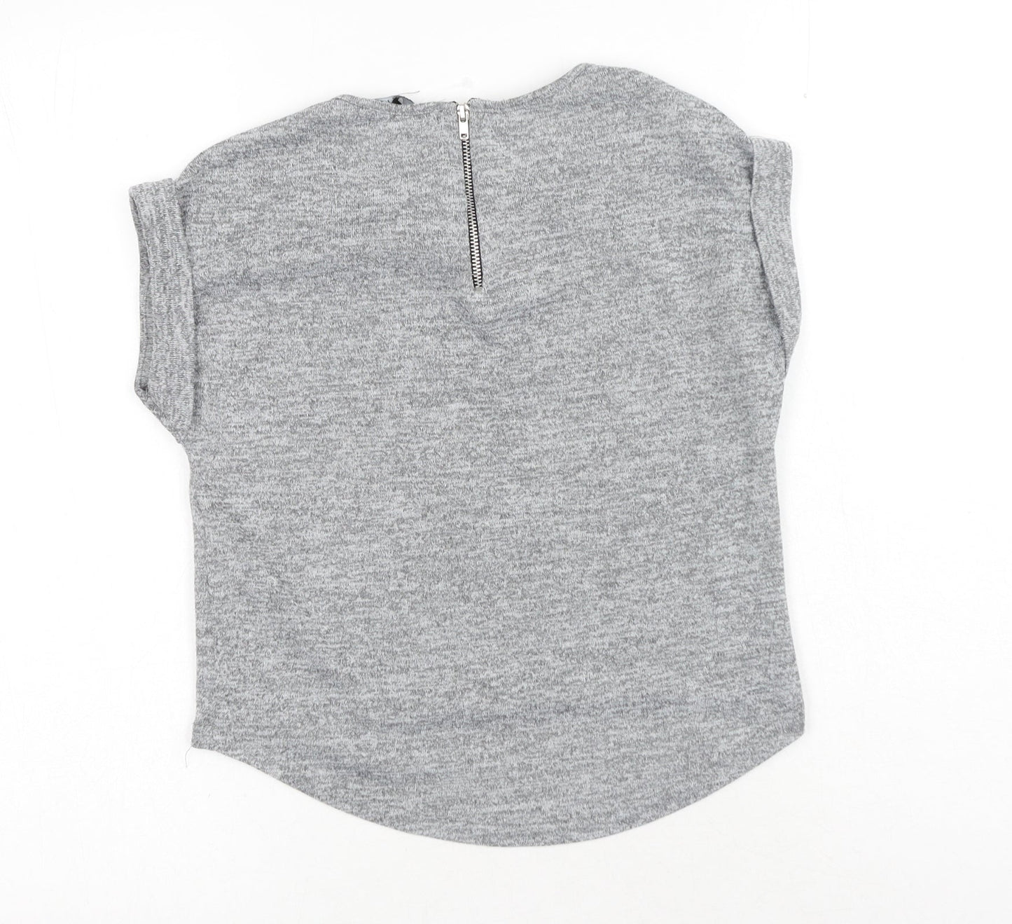New Look Girls Grey Polyester Basic T-Shirt Size 10-11 Years Round Neck Zip