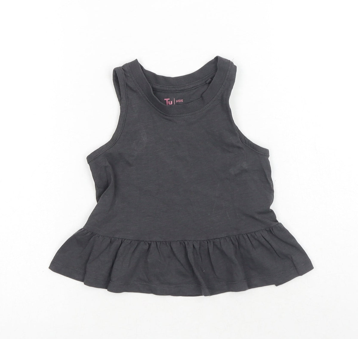 TU Girls Grey Cotton Basic Tank Size 4 Years Scoop Neck Pullover