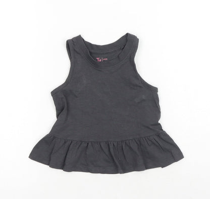 TU Girls Grey Cotton Basic Tank Size 4 Years Scoop Neck Pullover