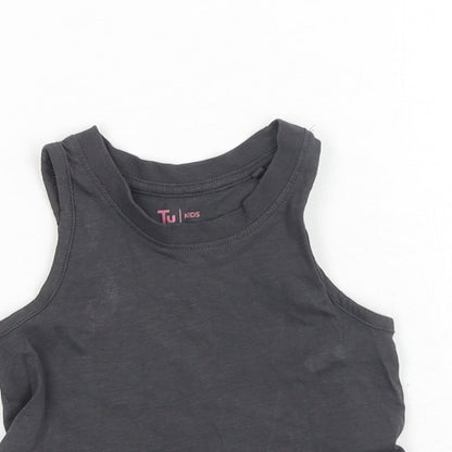 TU Girls Grey Cotton Basic Tank Size 4 Years Scoop Neck Pullover