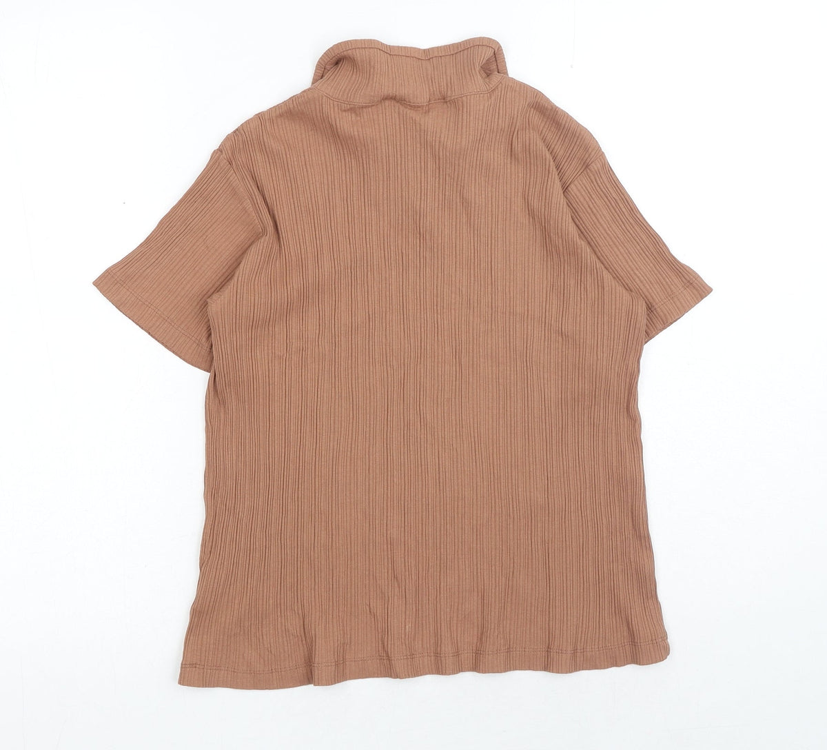 H&M Girls Brown Cotton Basic Polo Size 10-11 Years V-Neck Pullover