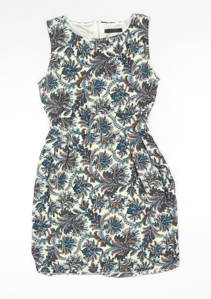 Tenki Womens Blue Floral Polyester A-Line Size 8 Round Neck Zip