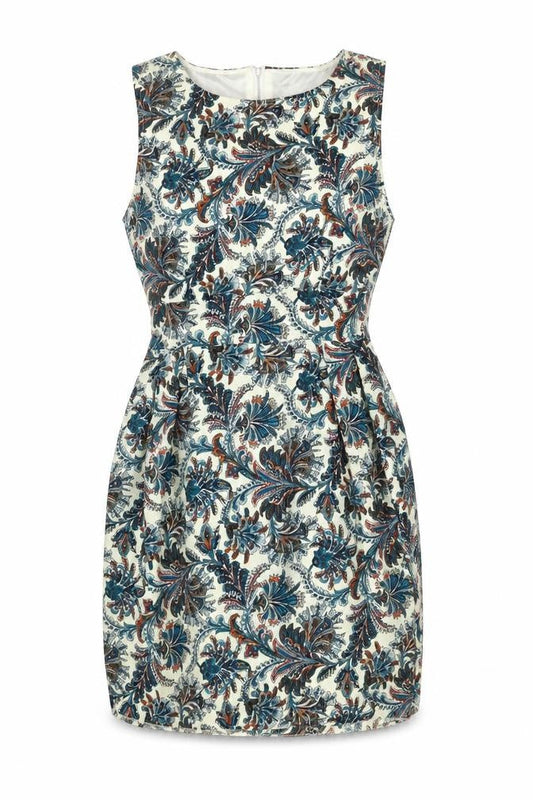 Tenki Womens Blue Floral Polyester A-Line Size 8 Round Neck Zip