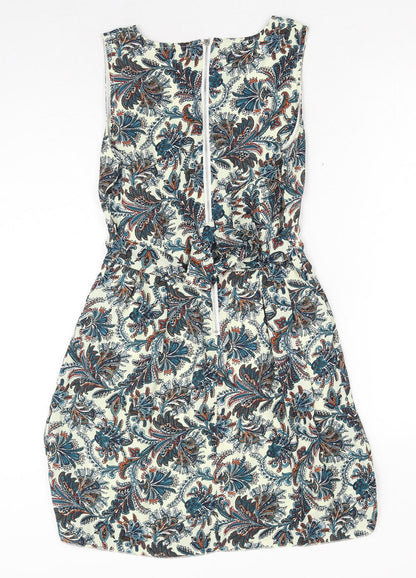 Tenki Womens Blue Floral Polyester A-Line Size 8 Round Neck Zip