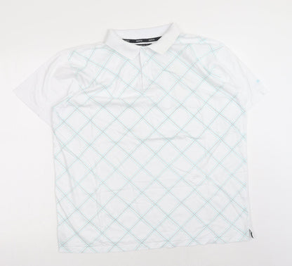 EWM Mens White Plaid Cotton Polo Size L Collared Button