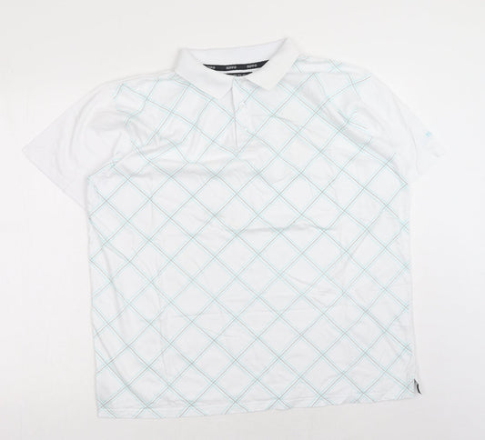 EWM Mens White Plaid Cotton Polo Size L Collared Button