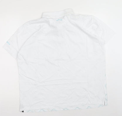 EWM Mens White Plaid Cotton Polo Size L Collared Button