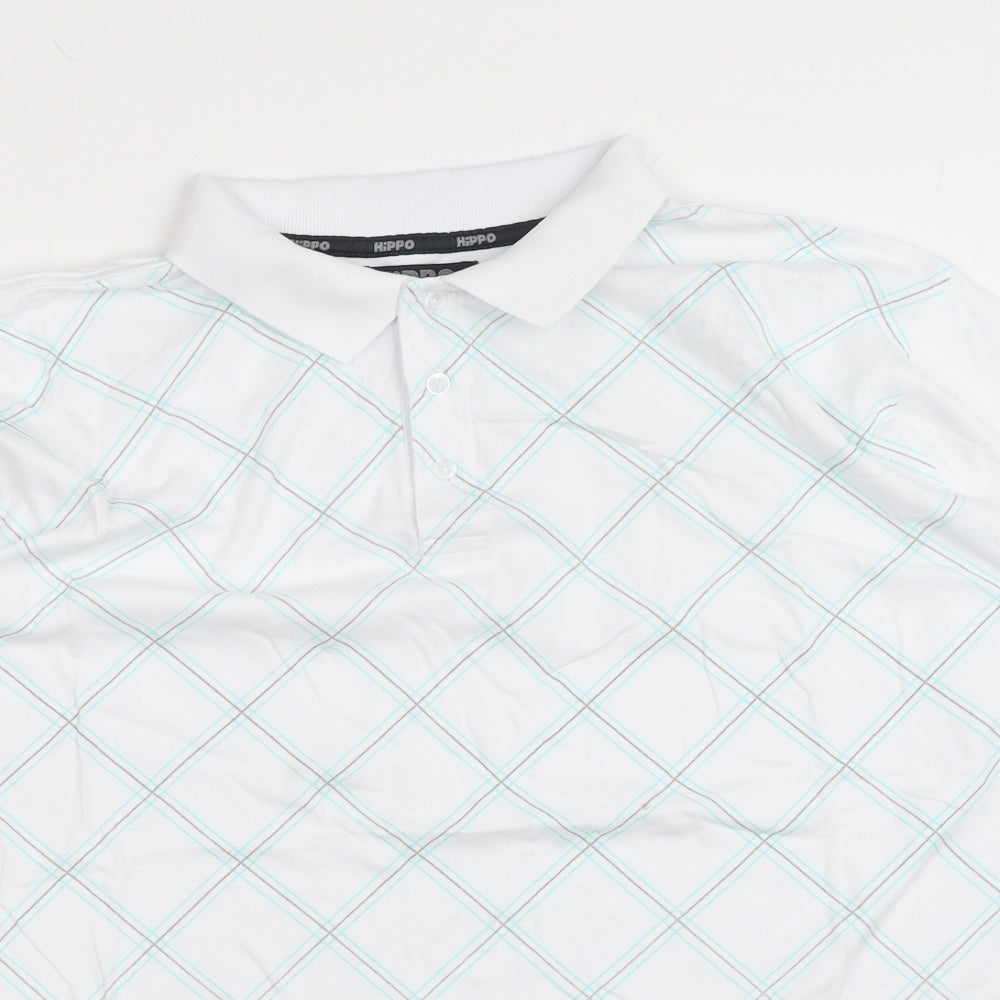 EWM Mens White Plaid Cotton Polo Size L Collared Button