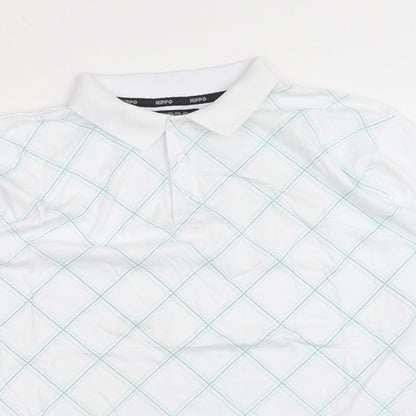 EWM Mens White Plaid Cotton Polo Size L Collared Button