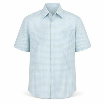 BHS Mens Green Check Polyester Button-Up Size 16 Collared Button