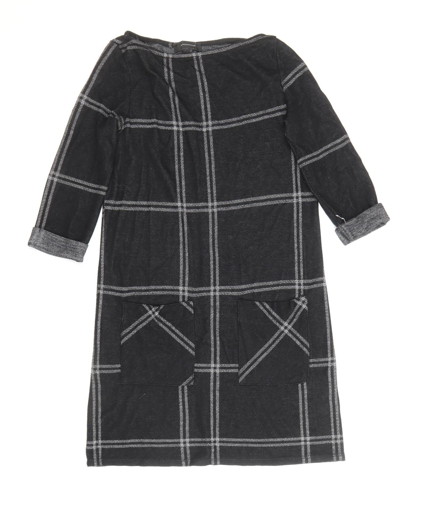 Atmosphere Womens Black Plaid Polyester Shift Size 6 Scoop Neck Pullover