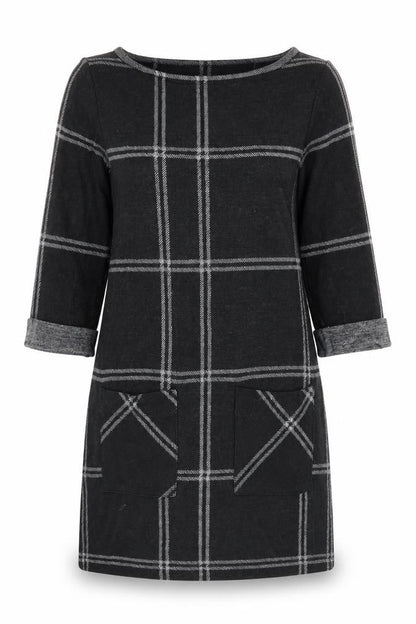 Atmosphere Womens Black Plaid Polyester Shift Size 6 Scoop Neck Pullover