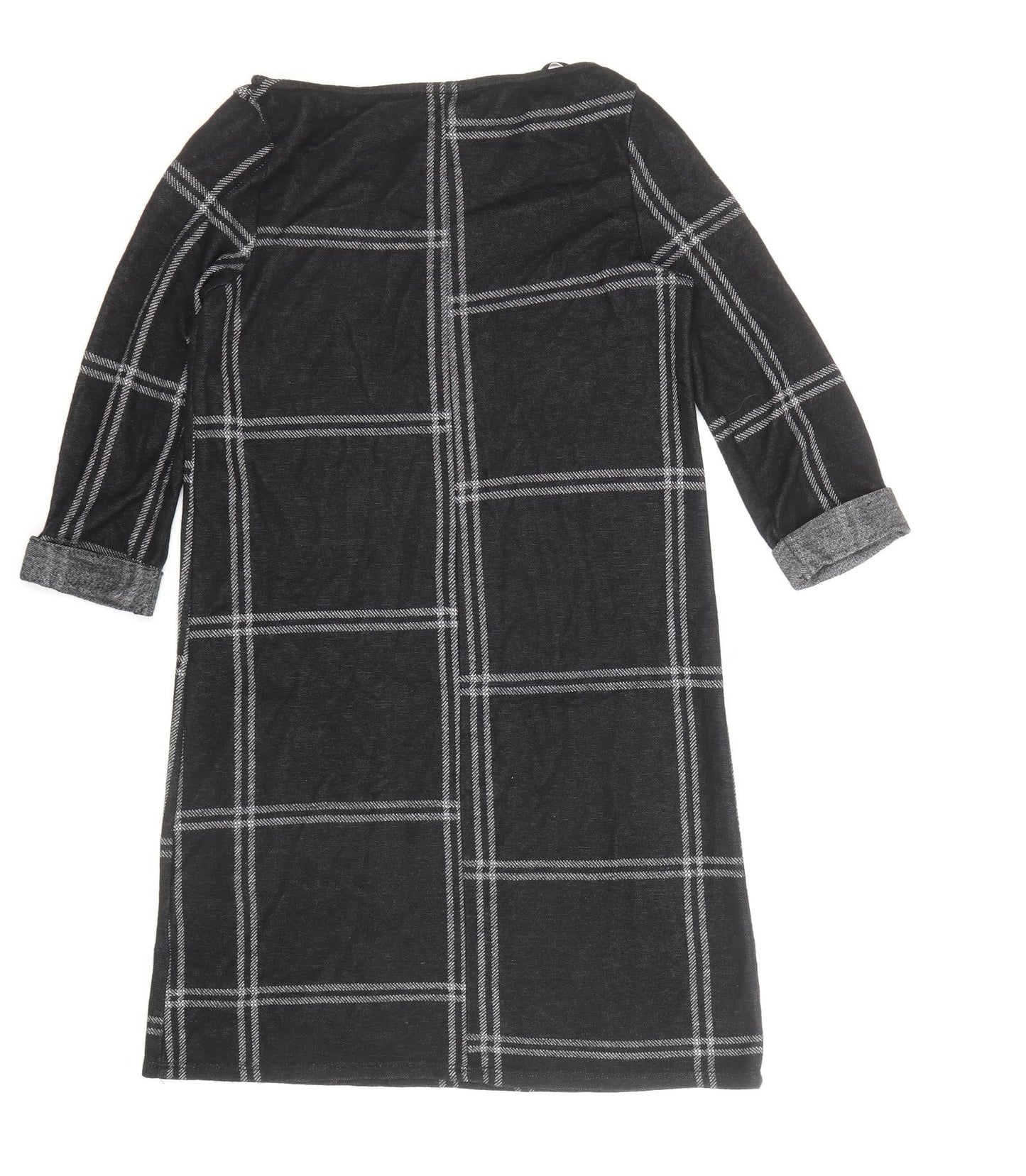 Atmosphere Womens Black Plaid Polyester Shift Size 6 Scoop Neck Pullover