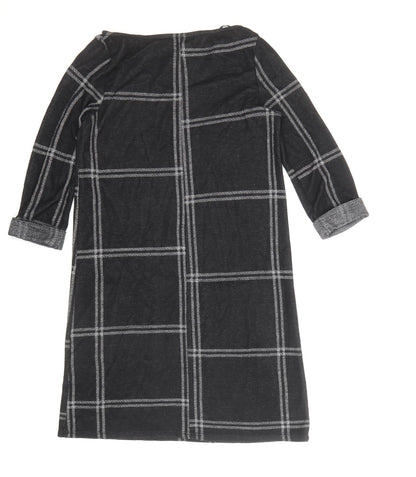 Atmosphere Womens Black Plaid Polyester Shift Size 6 Scoop Neck Pullover