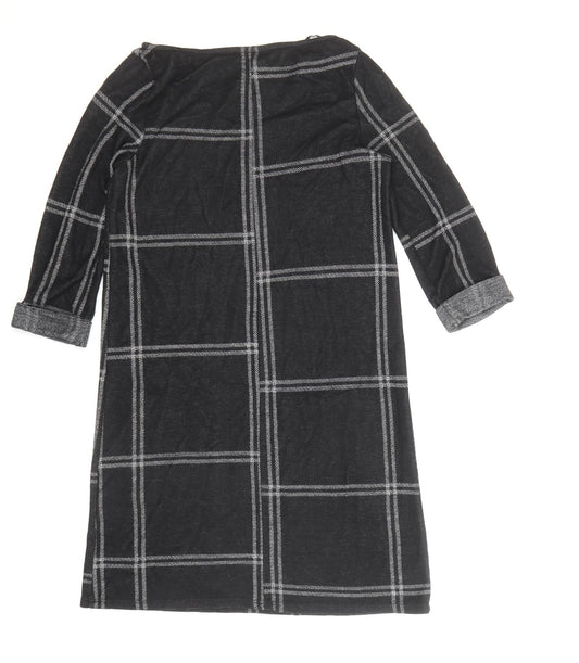 Atmosphere Womens Black Plaid Polyester Shift Size 6 Scoop Neck Pullover