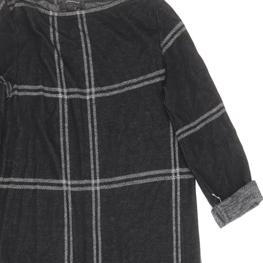 Atmosphere Womens Black Plaid Polyester Shift Size 6 Scoop Neck Pullover