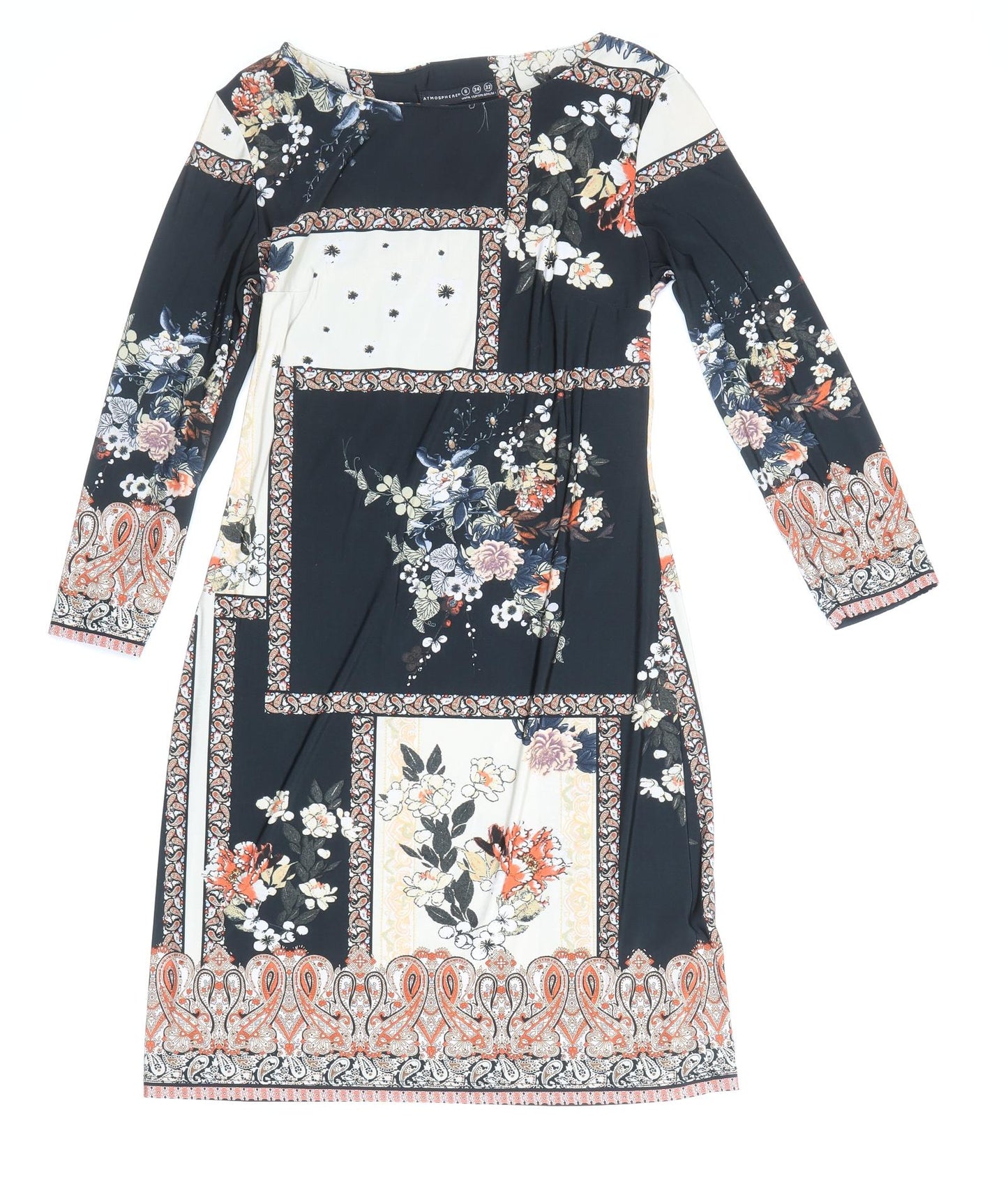 Atmosphere Womens Multicoloured Geometric Polyester A-Line Size 6 Boat Neck Pullover