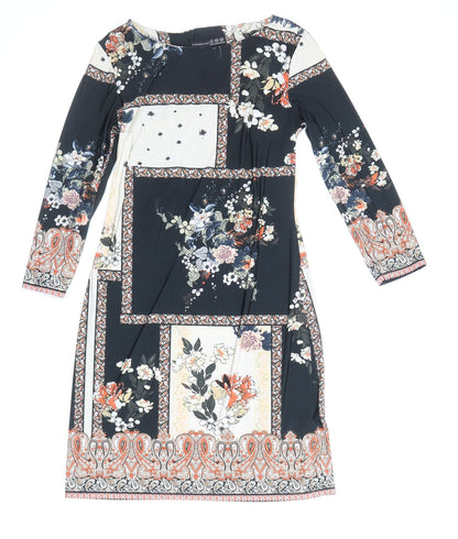 Atmosphere Womens Multicoloured Geometric Polyester A-Line Size 6 Boat Neck Pullover