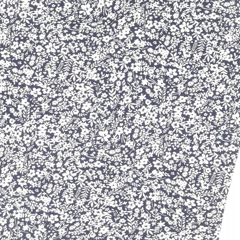 F&F Womens Blue Floral Viscose Basic T-Shirt Size 8 V-Neck