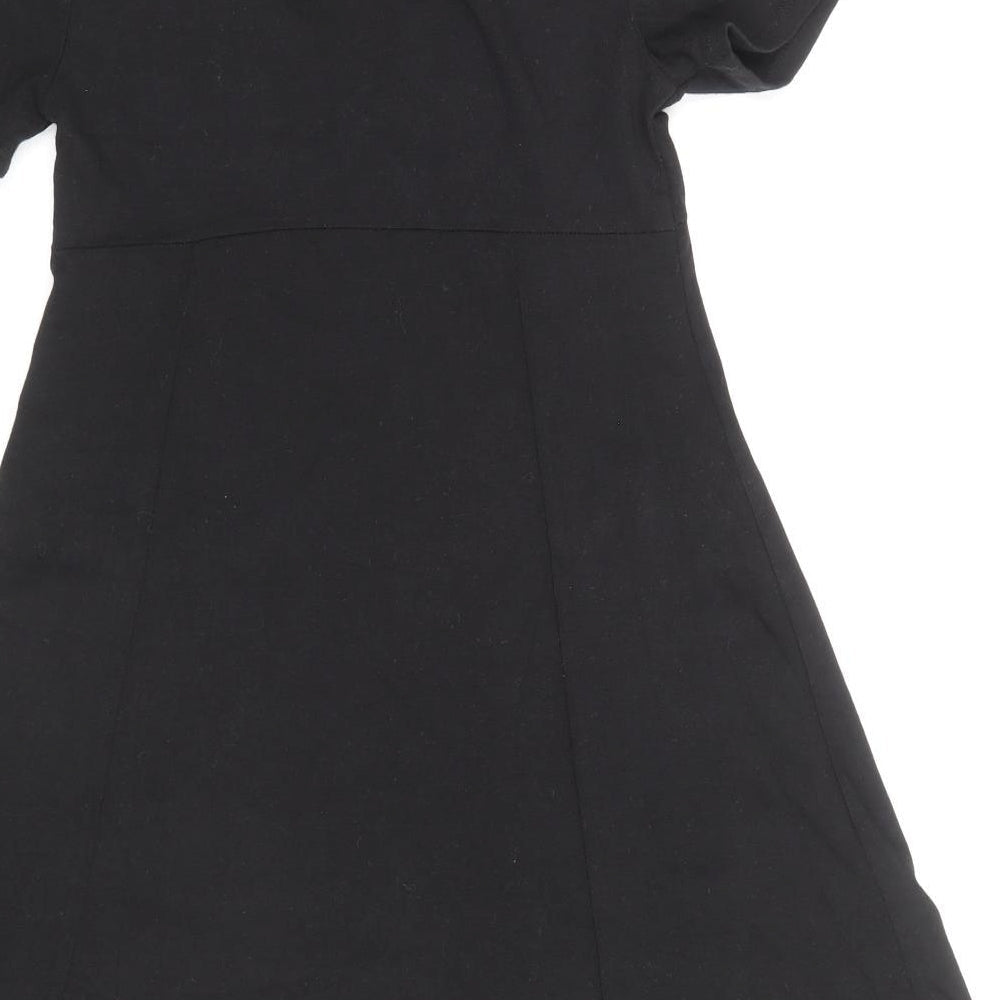 Double Zero Womens Black Cotton A-Line Size S V-Neck Pullover