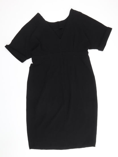 ASOS Womens Black Polyester Sheath Size 14 Round Neck Zip