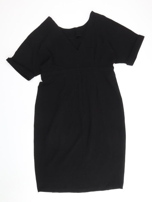 ASOS Womens Black Polyester Sheath Size 14 Round Neck Zip
