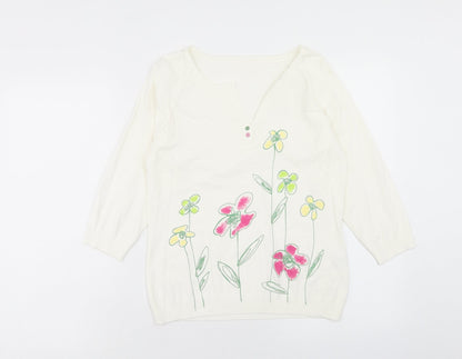 Apange Womens Ivory V-Neck Viscose Pullover Jumper Size M