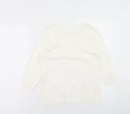 Apange Womens Ivory V-Neck Viscose Pullover Jumper Size M