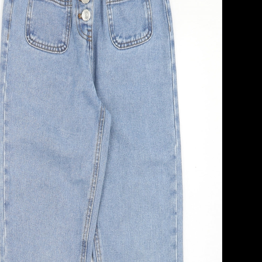 Matalan Girls Blue Cotton Straight Jeans Size 9 Months Regular Button
