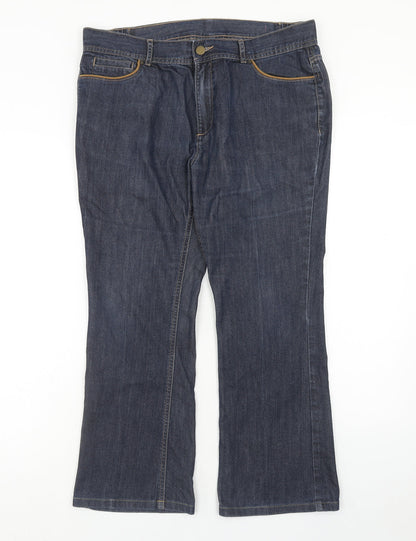 Classic Womens Blue Cotton Bootcut Jeans Size 34 in Regular Zip