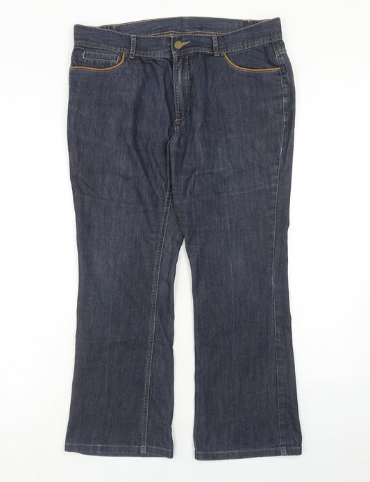 Classic Womens Blue Cotton Bootcut Jeans Size 34 in Regular Zip