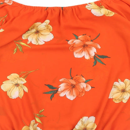 New Look Womens Orange Floral Polyester Cropped Blouse Size 12 Off the Shoulder