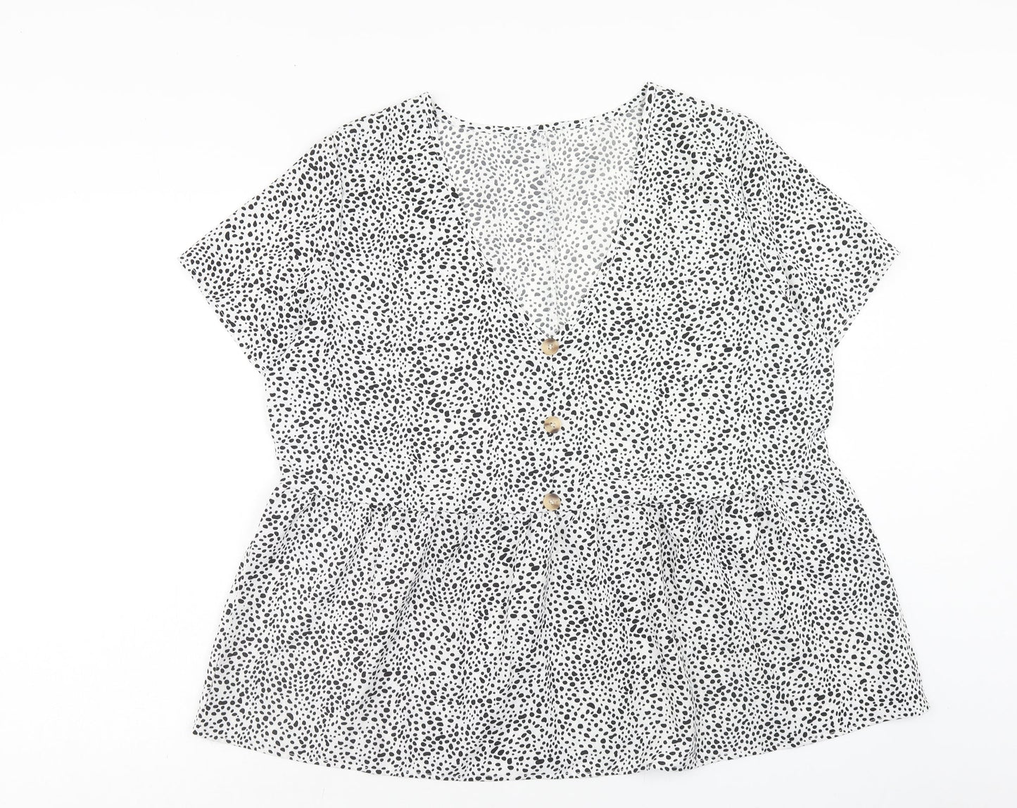 SheIn Womens White Geometric Polyester Basic Blouse Size XL V-Neck - Smock