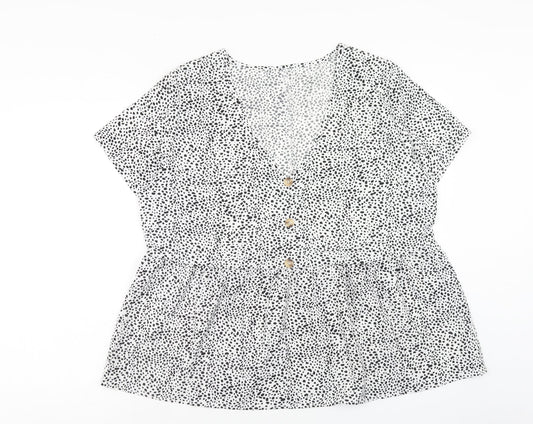 SheIn Womens White Geometric Polyester Basic Blouse Size XL V-Neck - Smock