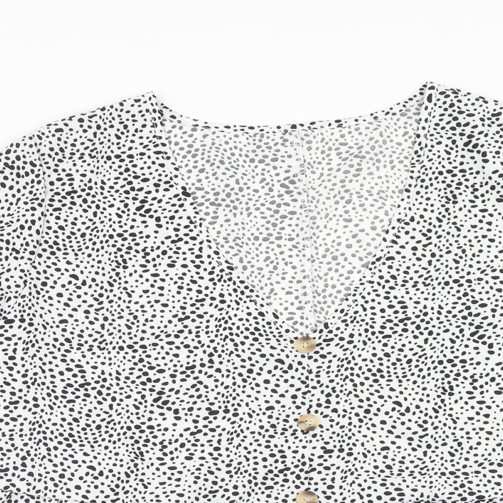 SheIn Womens White Geometric Polyester Basic Blouse Size XL V-Neck - Smock