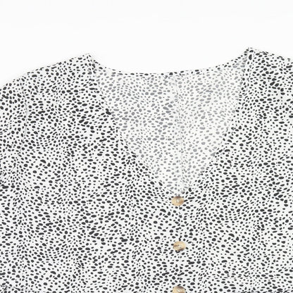 SheIn Womens White Geometric Polyester Basic Blouse Size XL V-Neck - Smock