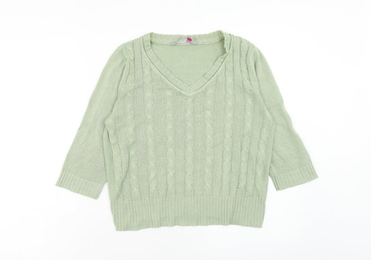Key West Womens Green V-Neck Cotton Pullover Jumper Size L