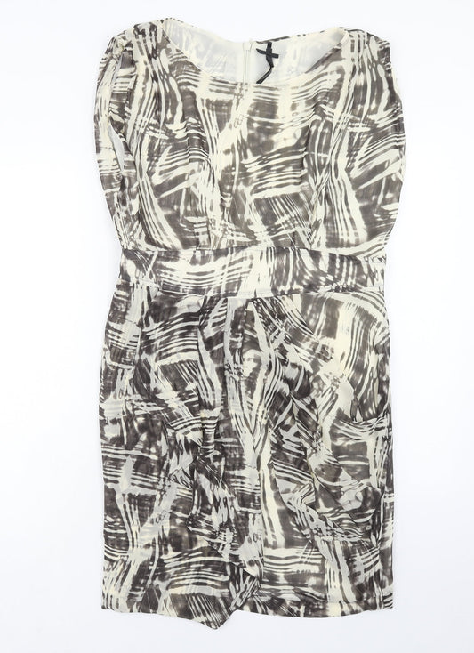 NEXT Womens Grey Geometric Polyester Pencil Dress Size 14 Boat Neck Zip