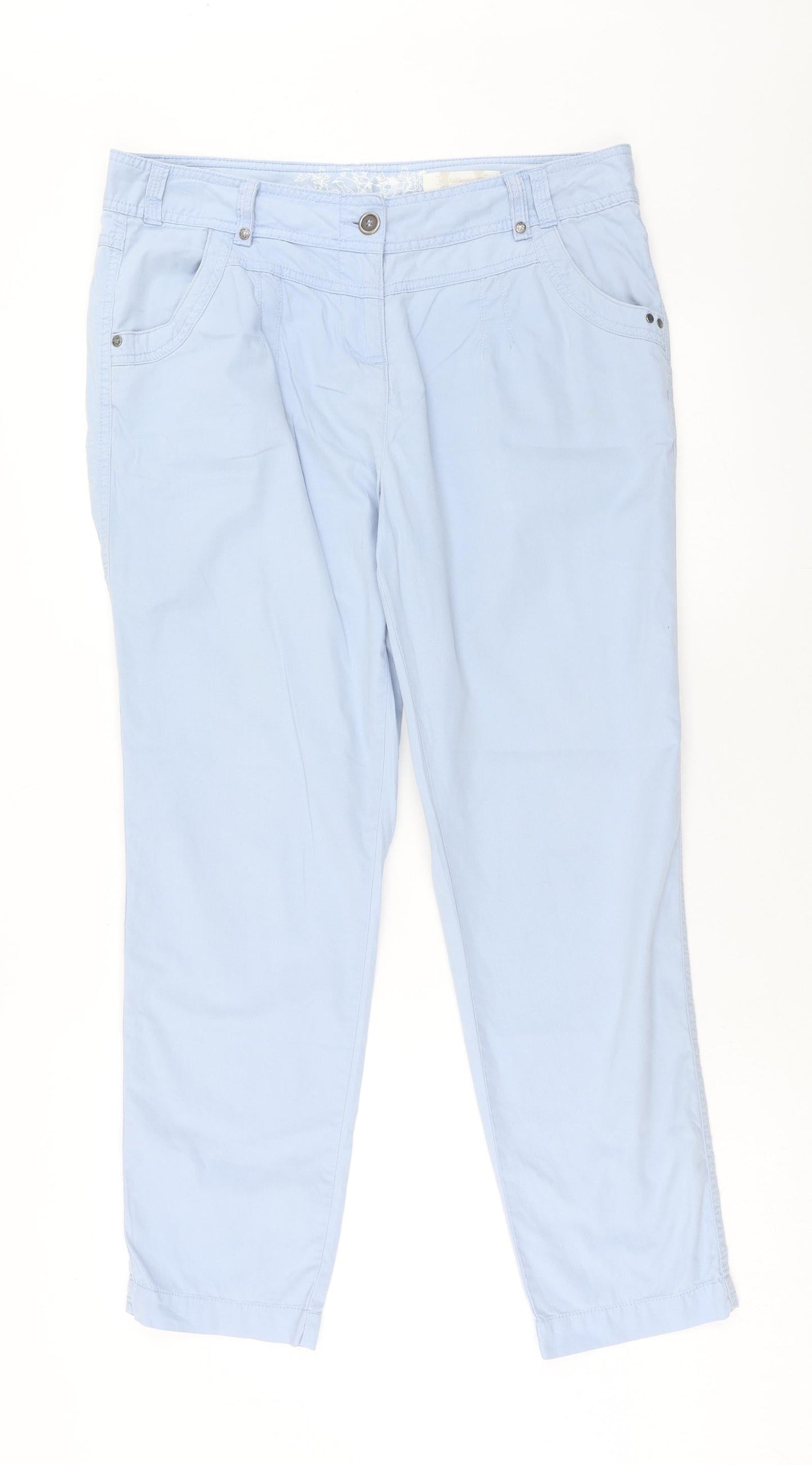 Authentic Womens Blue Cotton Trousers Size 34 in Regular Zip