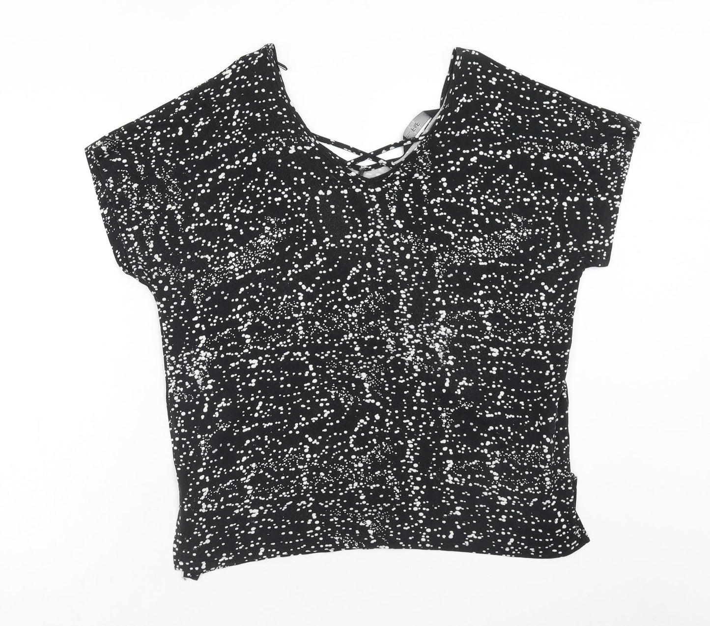 F&F Womens Black Geometric Viscose Basic T-Shirt Size 12 V-Neck - Cross Back Detail