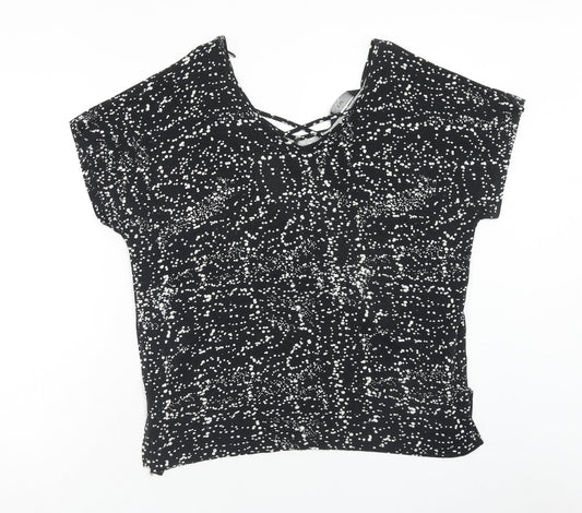 F&F Womens Black Geometric Viscose Basic T-Shirt Size 12 V-Neck - Cross Back Detail