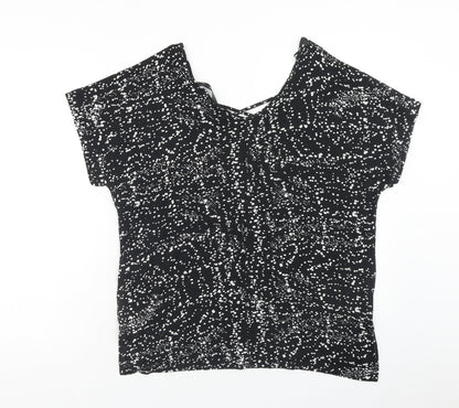 F&F Womens Black Geometric Viscose Basic T-Shirt Size 12 V-Neck - Cross Back Detail