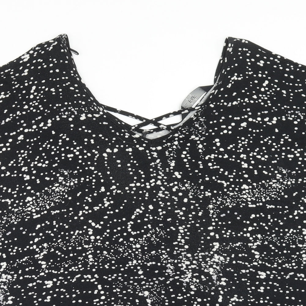 F&F Womens Black Geometric Viscose Basic T-Shirt Size 12 V-Neck - Cross Back Detail